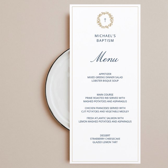 Minimalist Navy Baby Boy Baptism Christening Menu (Créateur téléchargé)