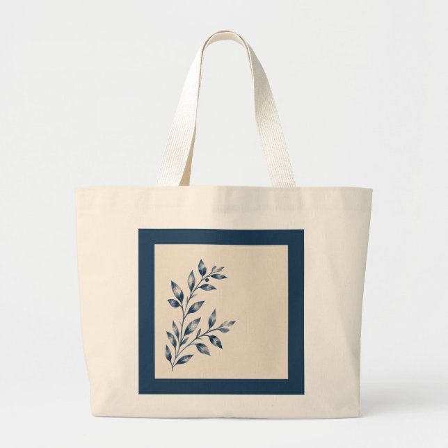 Minimalist Navy Blue Foliage Elegant Tote Bag (Devant)