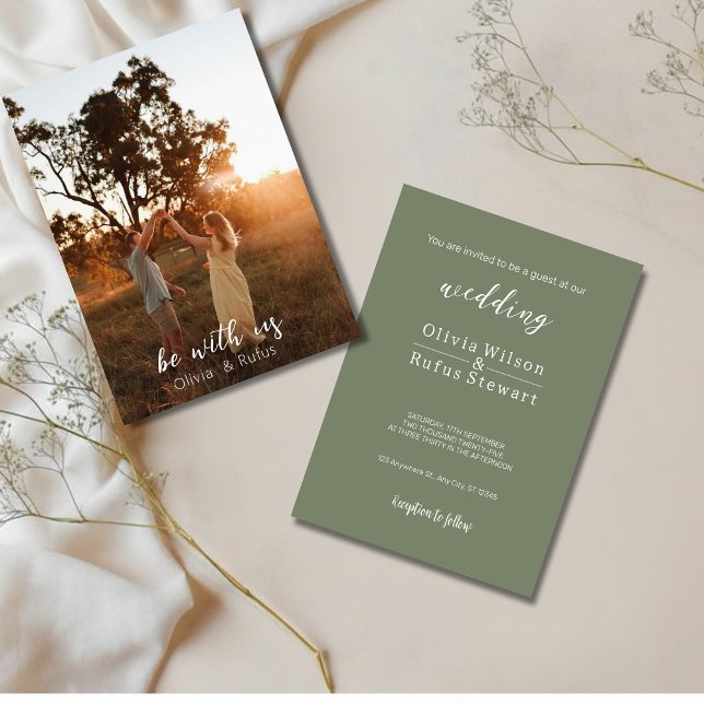 Minimalist Olive Green Wedding Invitation Photo  (Créateur téléchargé)