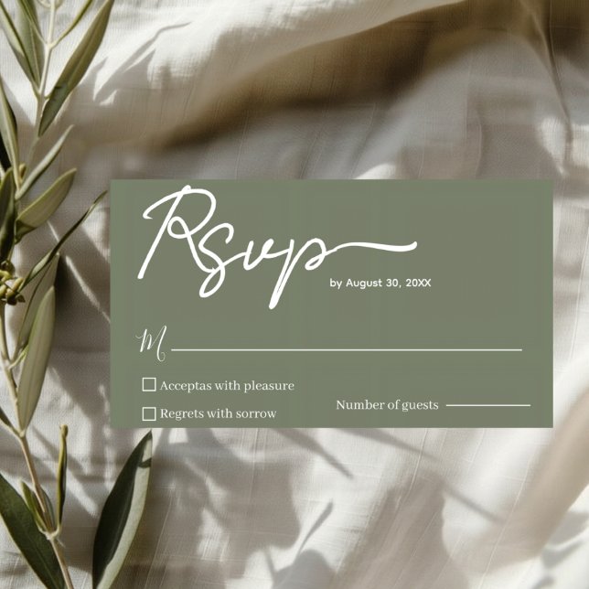 Minimalist Olive Green Wedding RSVP Card Template  (Créateur téléchargé)