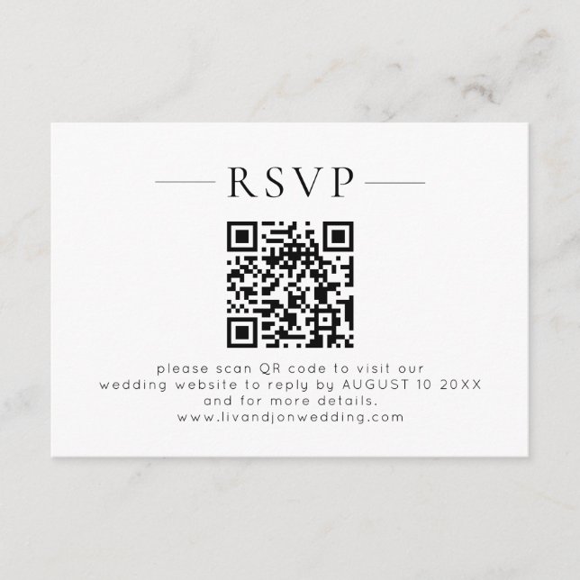 Minimalist QR Code Black White Wedding RSVP (Devant)