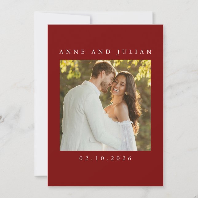 Minimalist Red Wedding Invitation with a photo (Devant)