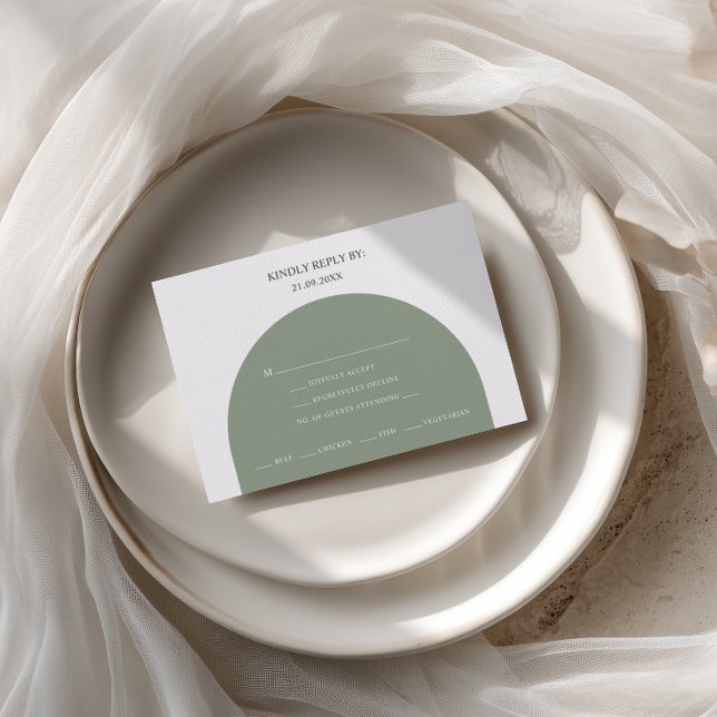 Minimalist Sage Green Arch Menu Choice RSVP Card (Créateur téléchargé)