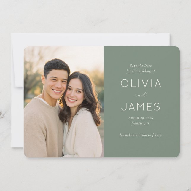 Minimalist Sage Green Wedding Save the Date (Devant)