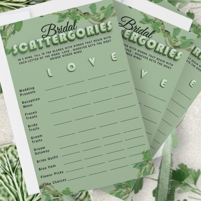 Minimalist Sage Greenery Scattergories Bridal Game (Créateur téléchargé)