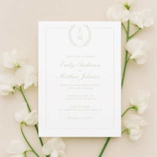 Minimalist Sage Laurel Wedding Invitation