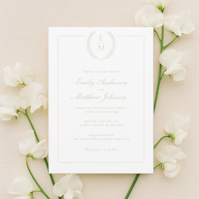 Minimalist Sage Laurel Wedding Invitation (Créateur téléchargé)
