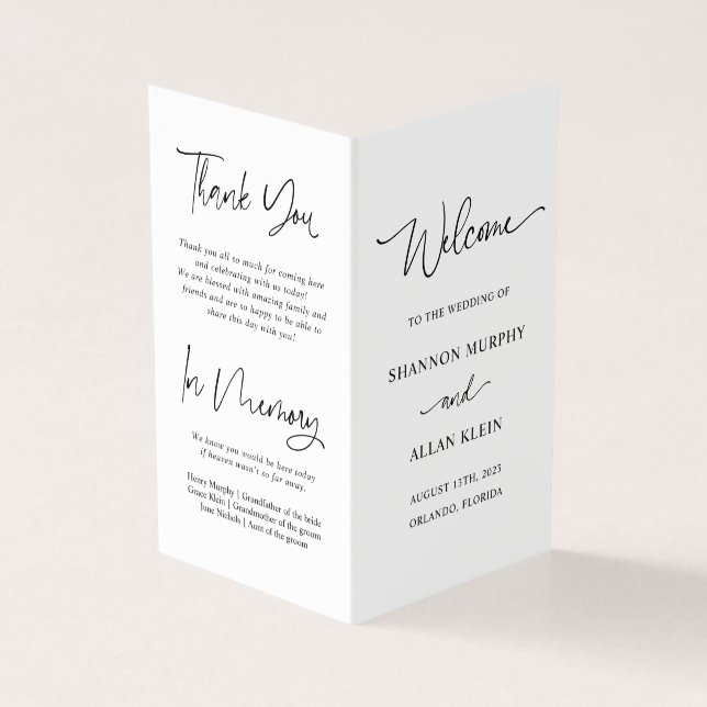 Minimalist Script Wedding Ceremony Program (Outside)