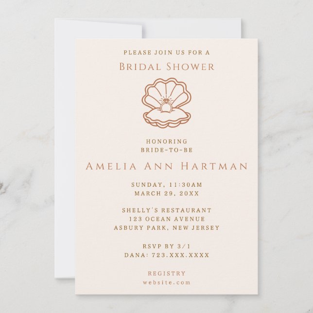 Minimalist Seashell Bridal Shower Invitation (Devant)