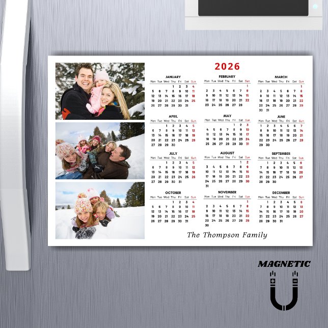 Minimalist Simple 2026 Calendar One Photo Magnet (Créateur téléchargé)
