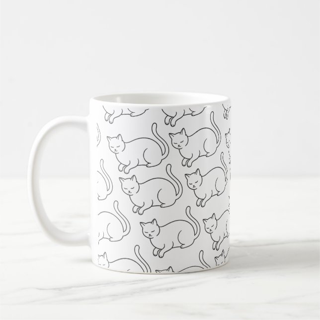 Minimalist Sleepy Cat Pattern Mug | Hand-Drawn Cer (Gauche)