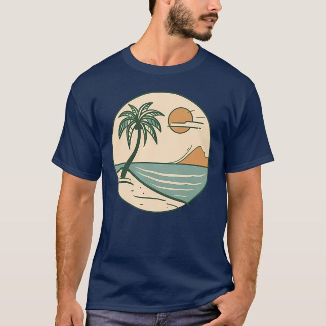 Minimalist Tropical Beach Scene Graphic T-Shirt (Devant)