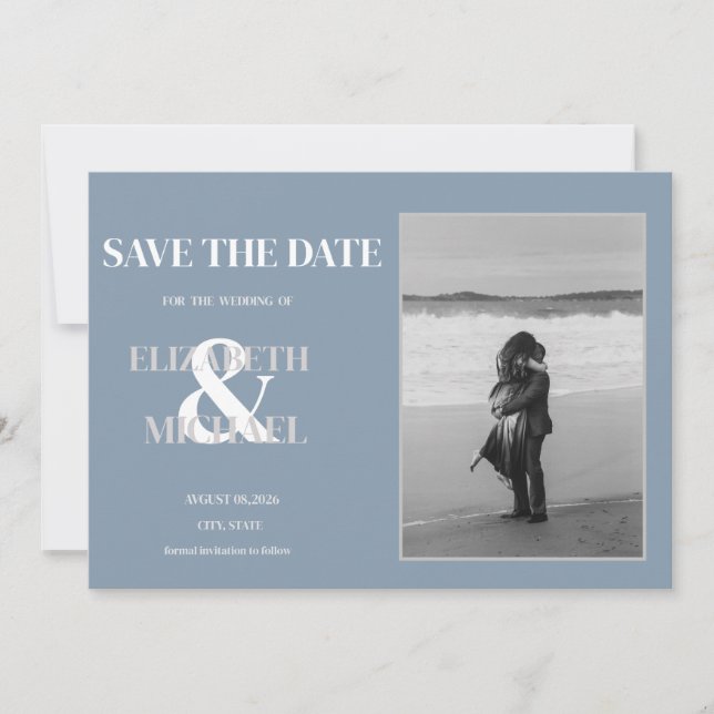 Minimalist Wedding Dusty Blue Photo Save The Date (Devant)