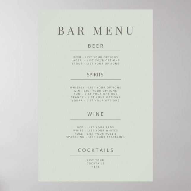 Minimalist Wedding Sign Poster Pale Sage (Devant)