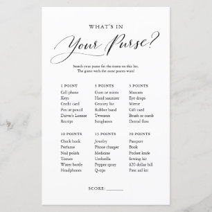 Minimalist Whats in Your Purse Baby shower Jeu