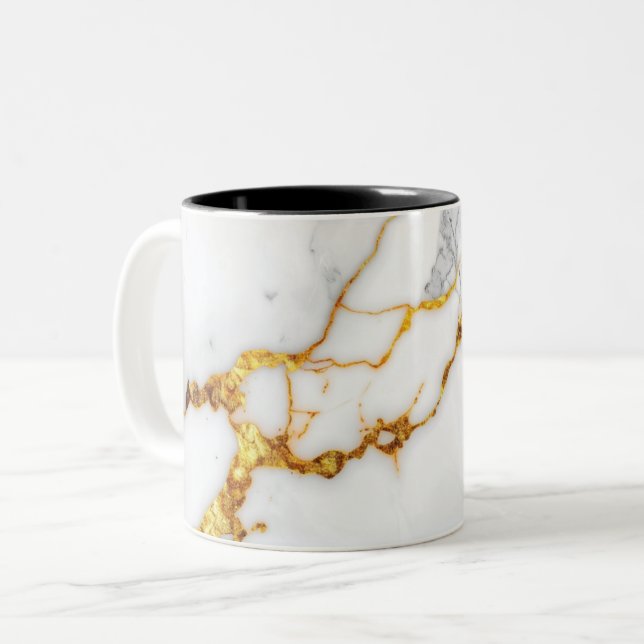 Minimalist White Carrara Marble & Gold Veins MUG (Devant gauche)
