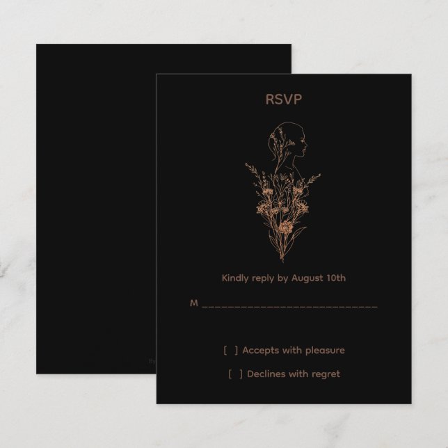 Minimalist Wildflower Rose Gold RSVP Card (Devant / Derrière)
