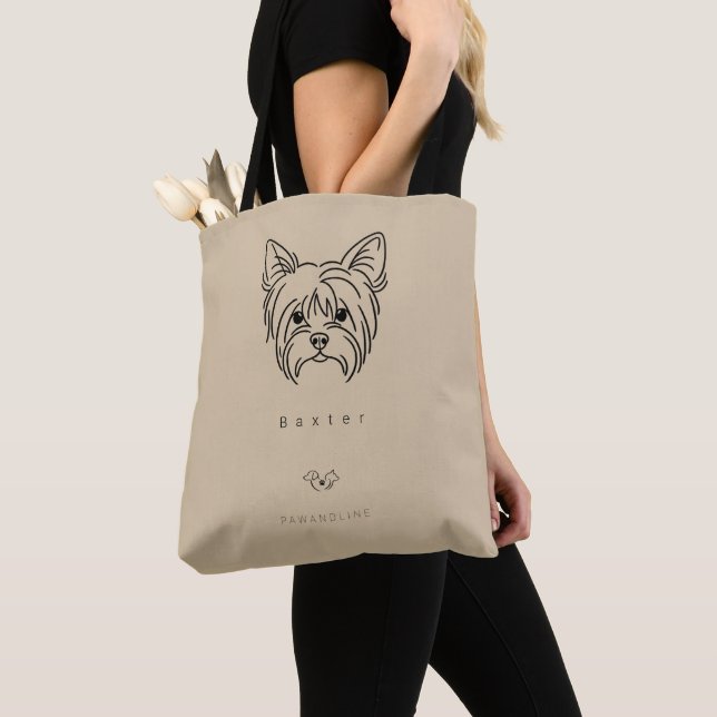 Minimalist Yorkie Tote Bag | Custom Pet Name (De près)