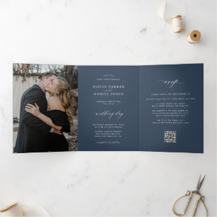 Minimaliste 2 photo carte de réponse QR mariage bl