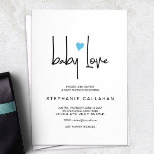 Minimaliste Baby Love Douche Invitation Coeur bleu