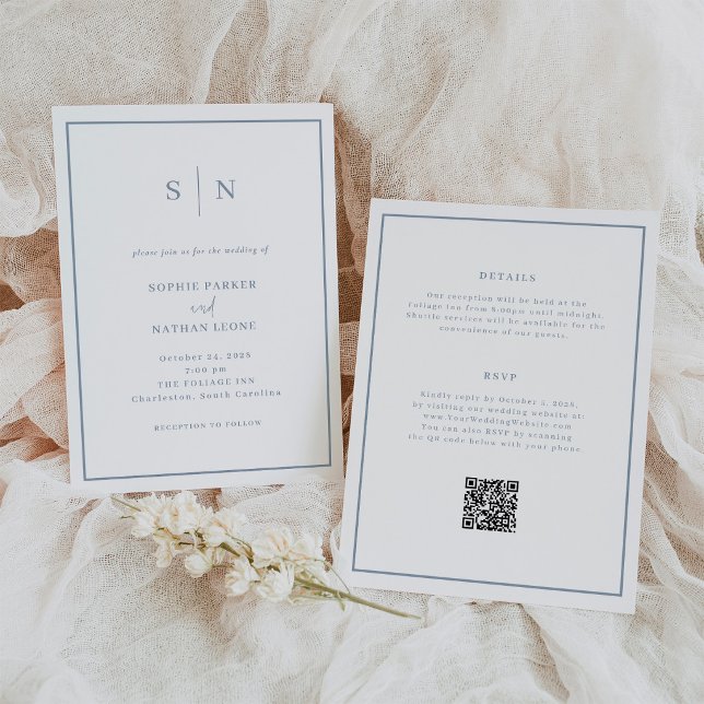 Minimaliste Blanc et Bleu Poussiéreux | Invitation (Créateur téléchargé)