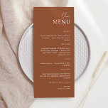 Minimaliste Brown Terracotta La Carte Menu<br><div class="desc">Menu Simple et élégant de mariage, de fête ou d'anniversaire. Un design élégant en Terracotta blanche et Brown ou toute couleur arrière - plan que vous choisissez. Cliquez simplement sur le lien personnaliser plus loin, affiché sous la zone de personnalisation du texte à droite, et choisissez votre arrière - plan...</div>