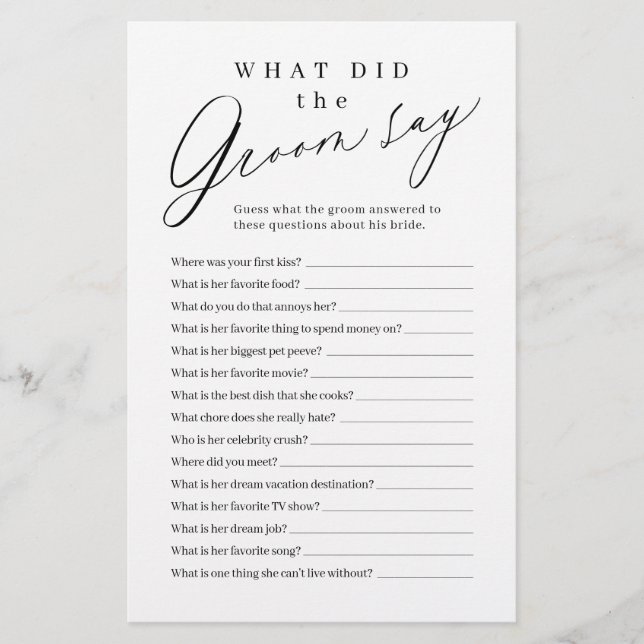 Minimaliste ce que le marié a dit jeu (Devant)