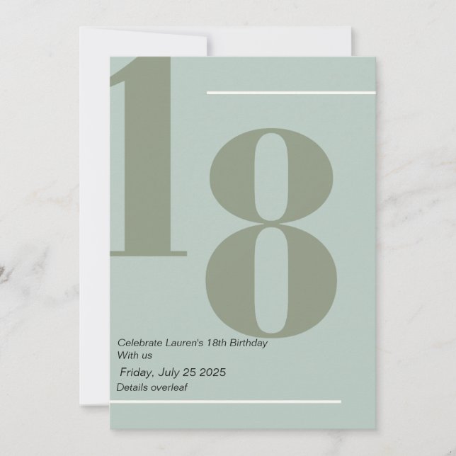 Minimaliste, Élégant 18e Invitation (Devant)