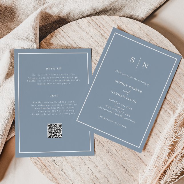 Minimaliste et Chic Bleu Poussiéreux | Invitation  (Créateur téléchargé)