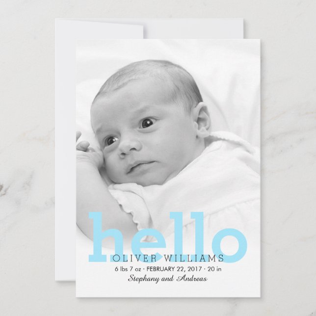 Minimaliste Hello Baby Birth Photo Faire-part (Devant)