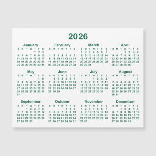 Minimaliste Hunter Green 2026 Calendrier magnétiqu