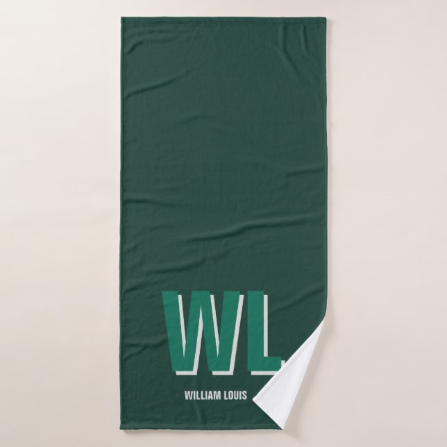 Minimaliste Monogramme Vert Émeraude Personnalisé (Serviette de bain)