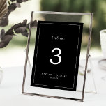 Minimaliste | Numéro de table Mariage noir foncé<br><div class="desc">Ce numéro minimaliste de table noire mariage noir est parfait pour un mariage simple. Le design romantique moderne présente une typographie classique en noir et blanc associée à une calligraphie rustique mais élégante avec un style vintage lettré à la main. Personnalisable dans n'importe quelle couleur. Gardez le design simple et...</div>