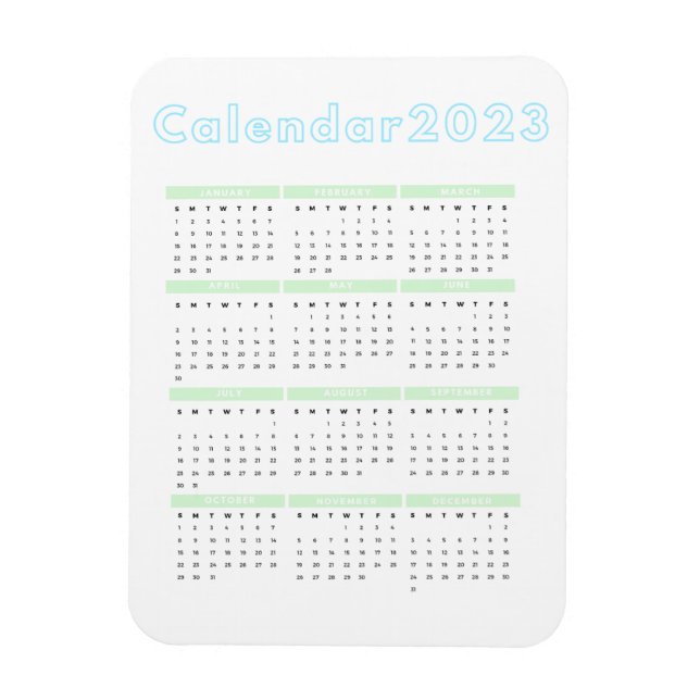 Minimaliste Pastel Blue Green 2023 Magnet Calendar (Vertical)