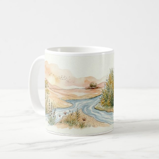 Minimaliste Rivière Paysage Mug Wrap Des (Devant gauche)