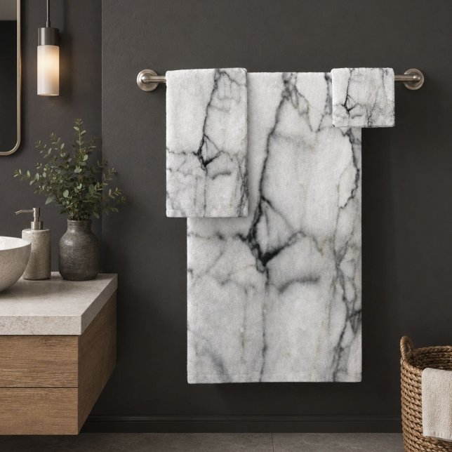 minimaliste scandinave moderne chic gris marbre bl (minimal scandinavian modern chic grey white marble bath towel set)