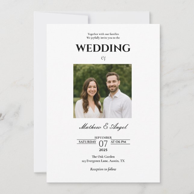 Minimalistic Wedding Invitation with Couple Photo  (Devant)