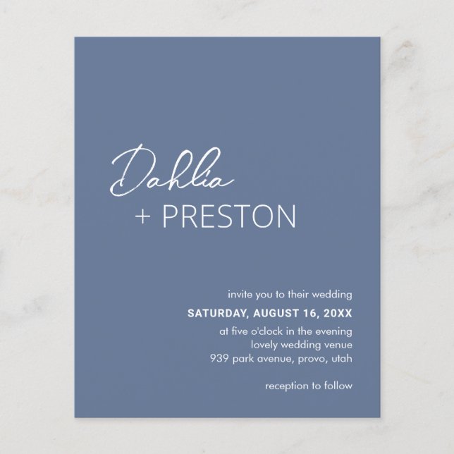 Minimum Dusty Blue Moderne Budget Mariage Invitati (Devant)