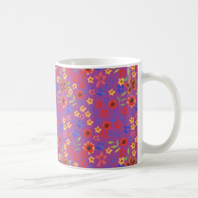 Miniprint florale rétro sur la Mug de café magenta (Droite)