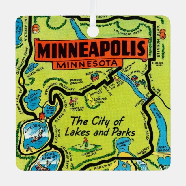 Minneapolis Minnesota Carte Ornement métallique (Recto)