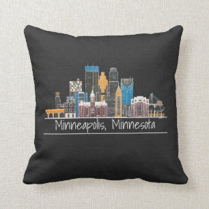 Minneapolis, MN Oreiller à lancer noir Skyline Sk