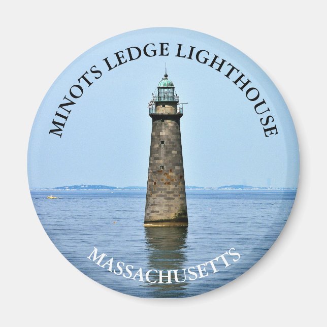 Minots Ledge Lighthouse Massachusetts Round Magnet (Devant)