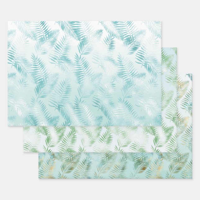 Mint Aqua Ombre Feuilles tropicaux (Lot)