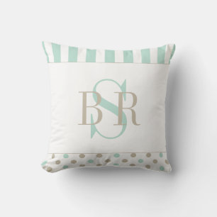 MINT BISQUE POINTS STRIPES Coussin monogramme