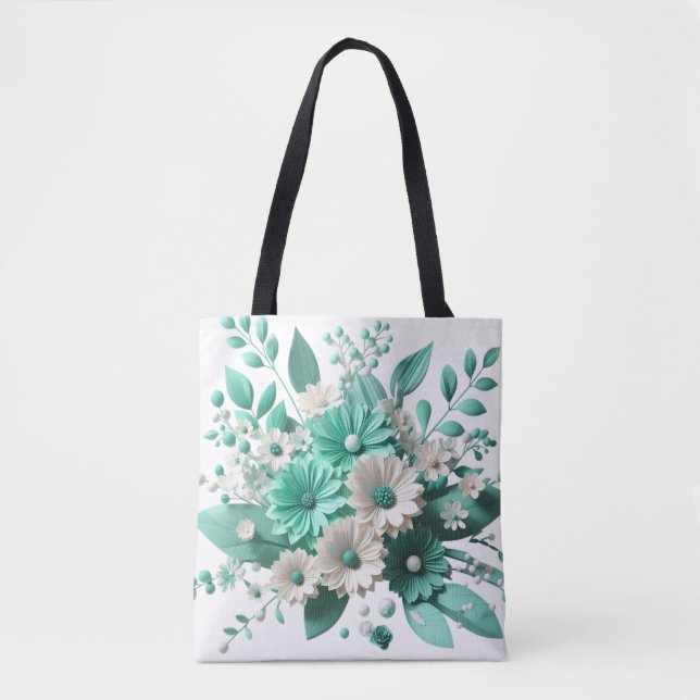 Mint Blossom Elegance Floral Charm tote bag (Devant)