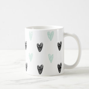 Mint & Coeurs noirs Doodles Motif Girly Mug