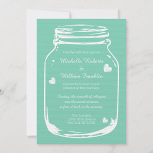 Mint country chic mason jar invitations mariage