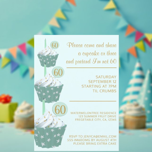 Mint Cupcake 60e anniversaire de fête Invitation (Cupcakes! Add your party details)