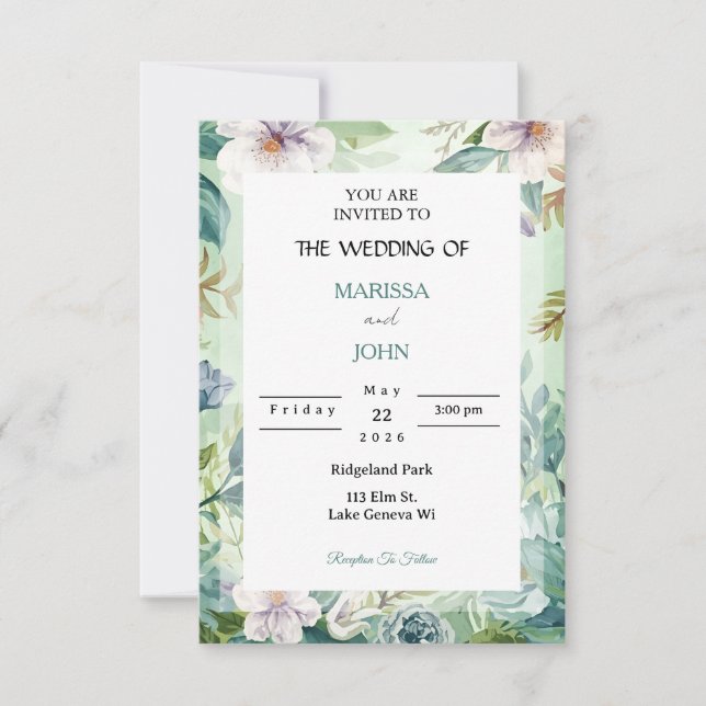 Mint Garden Elegance Wedding Invitation (Devant)