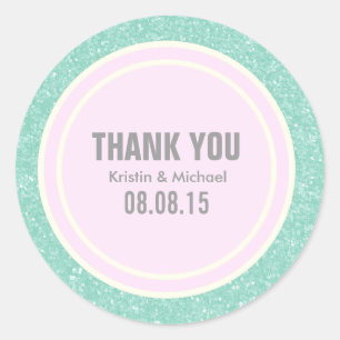 Mint Glitter & Light Pink Merci Stickers Rond